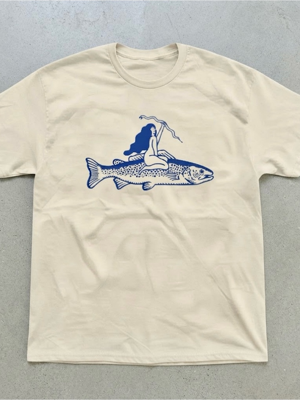 Mermaid Fish Graphic Cream Cotton Gildan T-shirt